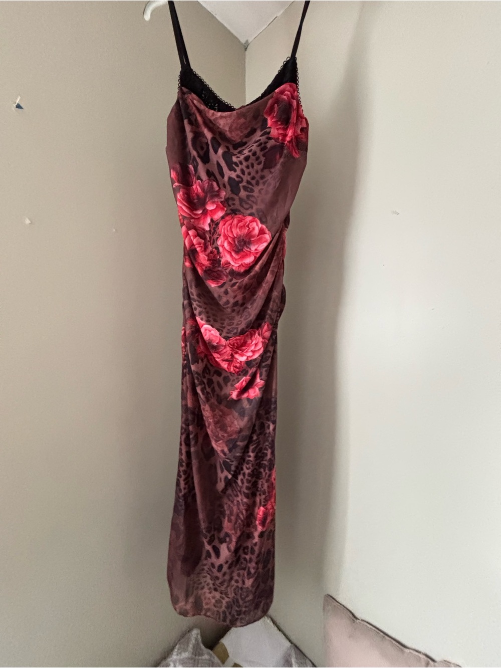 Slip Maxi Dress with Red Floral & Animal Print
